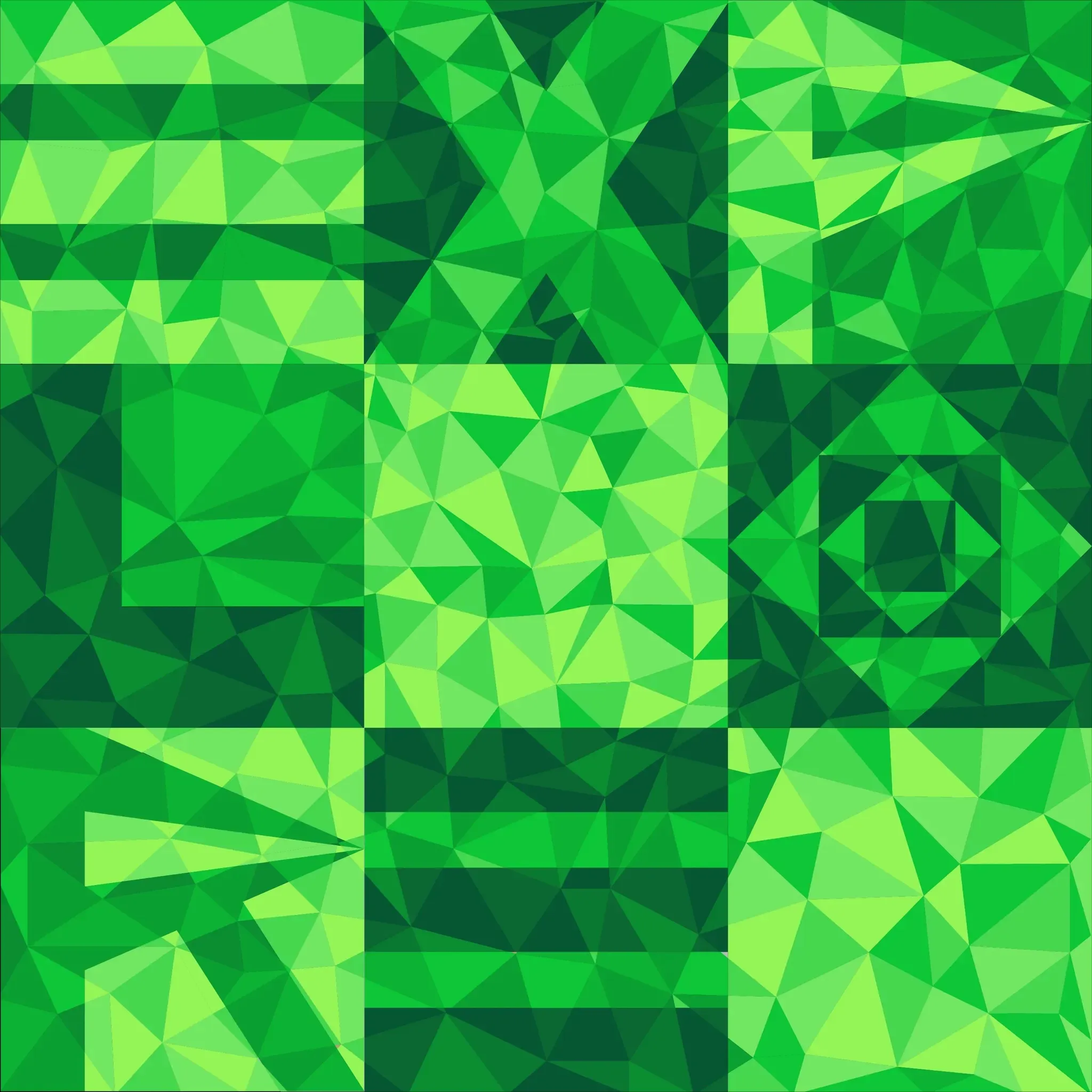 the letters XPLORE arranged in a 9x9 grid filled with trinagular tiles in shades of green