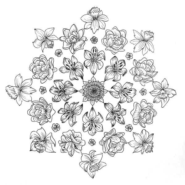 Islamic geometry design created with line drawings of flowers