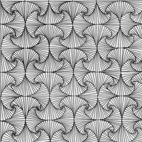 line drawing of squares filled with diagonal lines creating a spiral effect