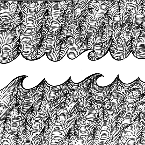 line drawing of wave patterns with a negative-space wave in the horizontal center
