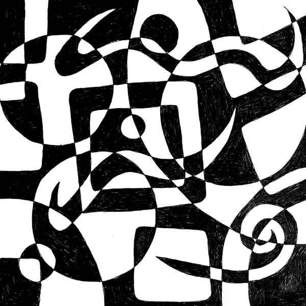 black and white tiles created by random overlapping shapes
