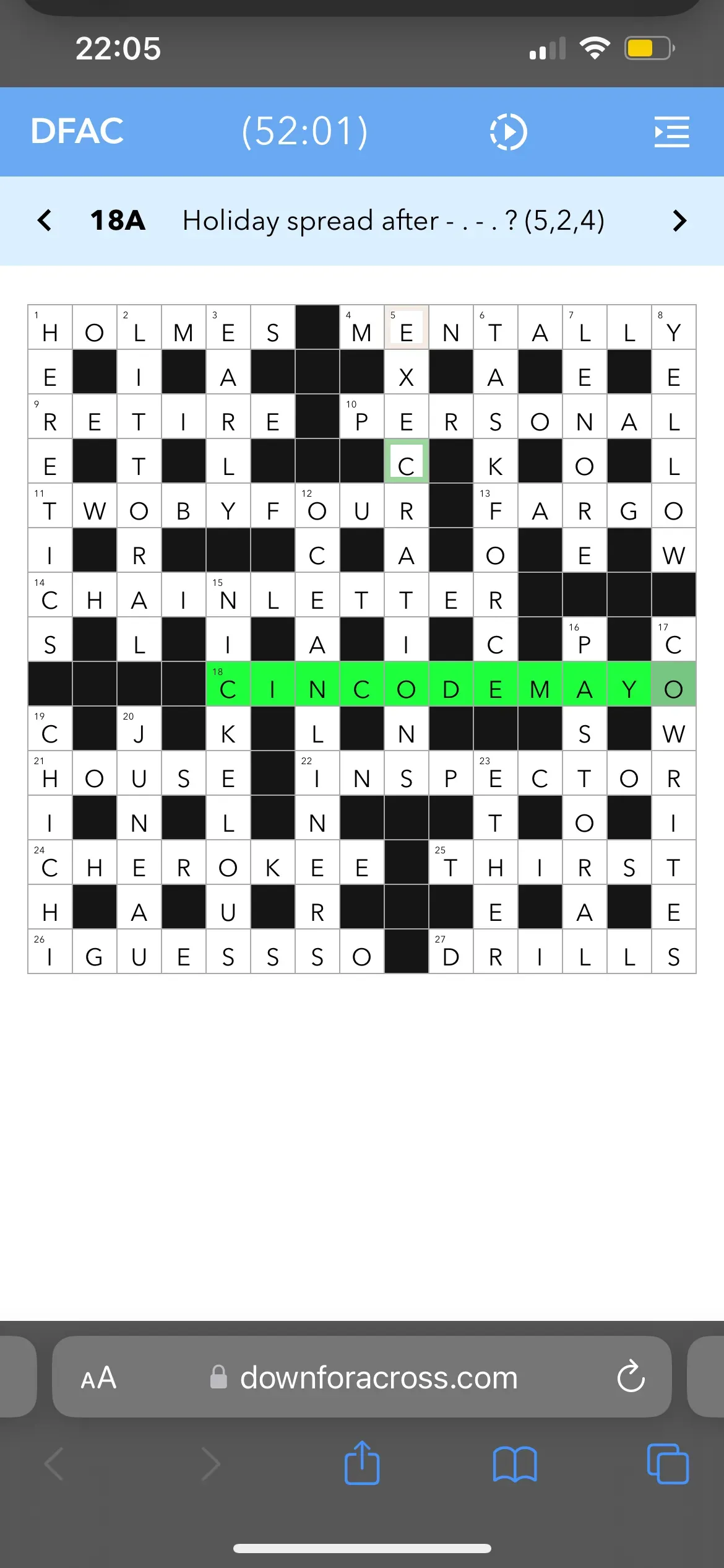 Finishing cryptic with B, and “C in code mayo”