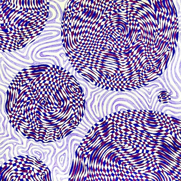 abstract topographical-like lines overlaid with several sets of concentric circles, colored in three shades of purple