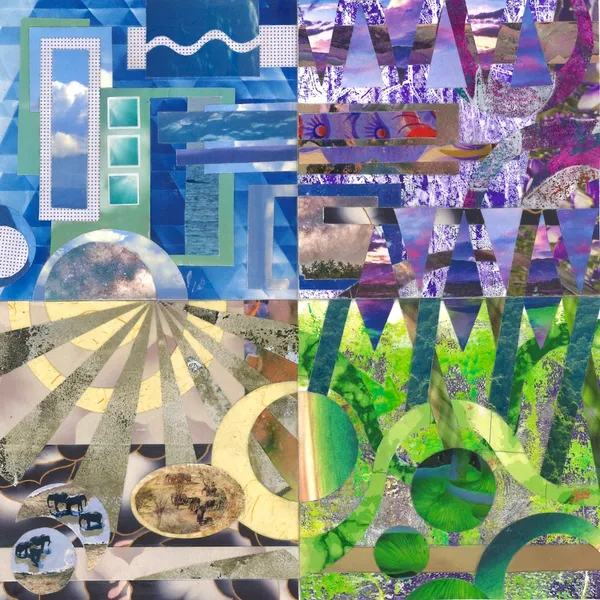 collage arranged as four tiles with different color themes