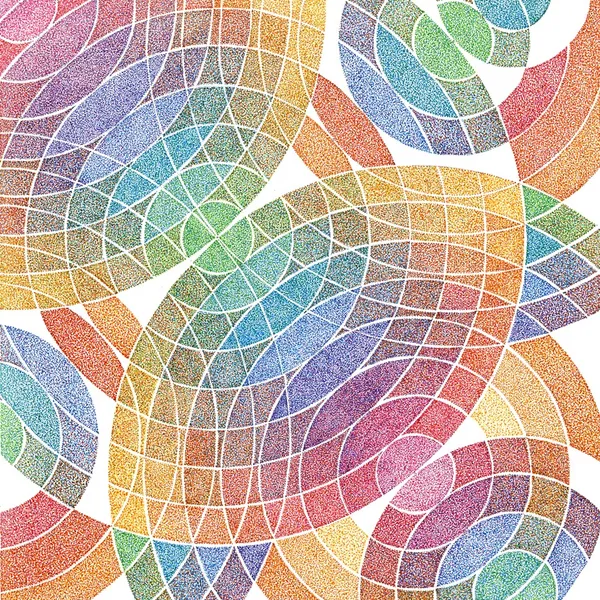 multiple overlapping circles with concentric lines filled with rainbow gradient colors