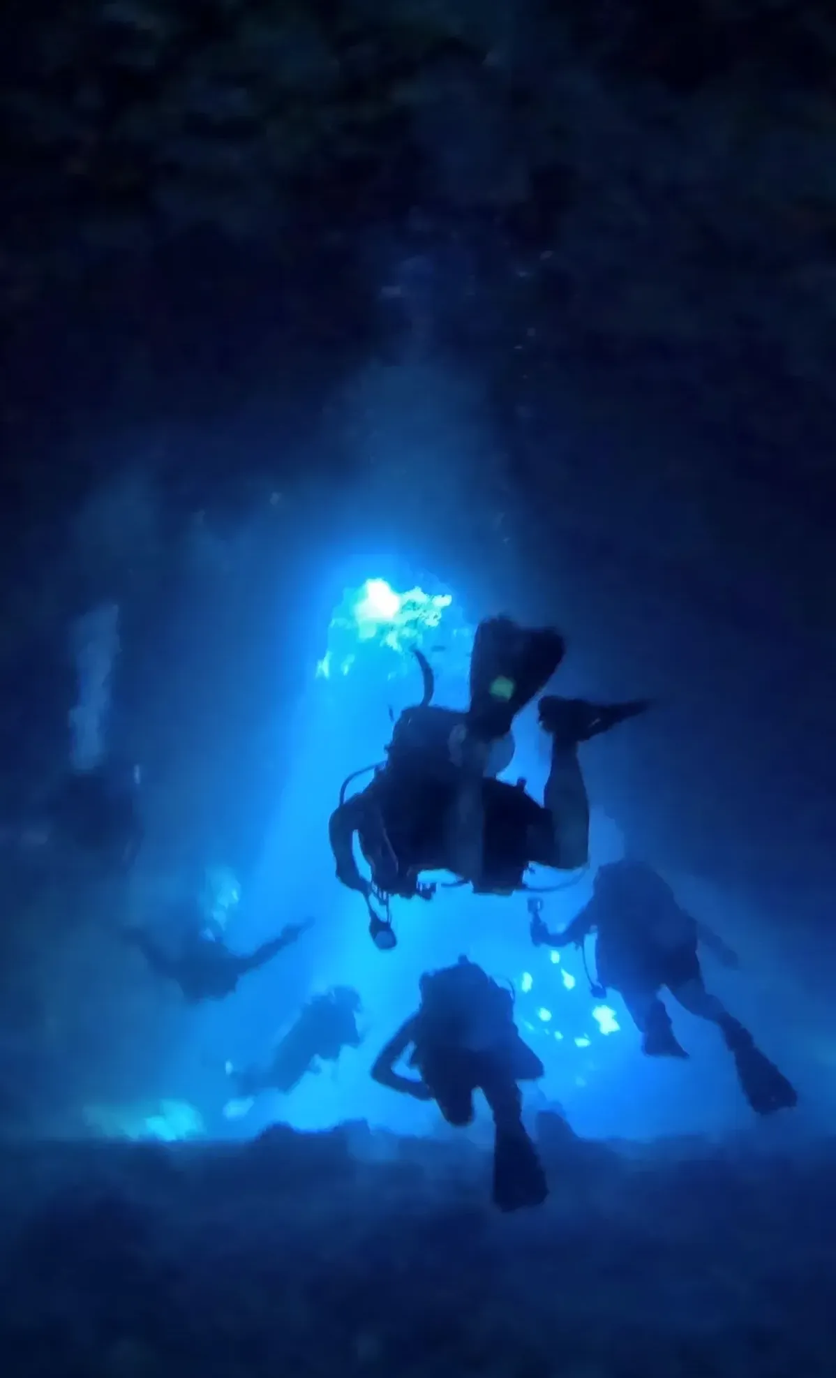 Swimming through arches and caves (and Cathedral 1) when diving and seeing the bubbles on the ceiling and the light coming through