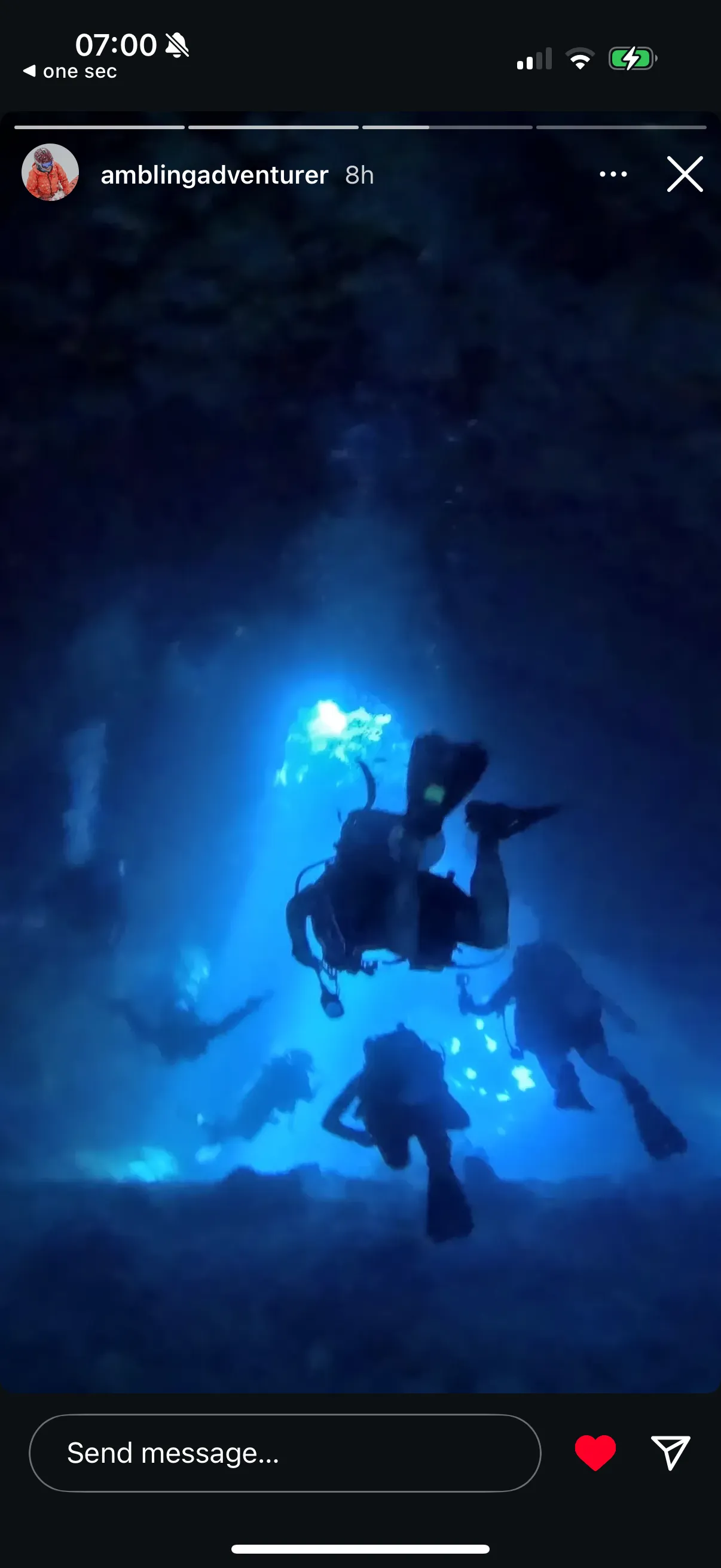 Swimming through arches and caves (and Cathedral 1) when diving and seeing the bubbles on the ceiling and the light coming through