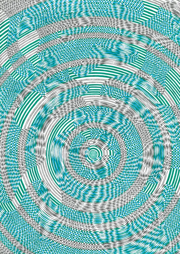 wavy tiles colored grey and teal in concentric circles