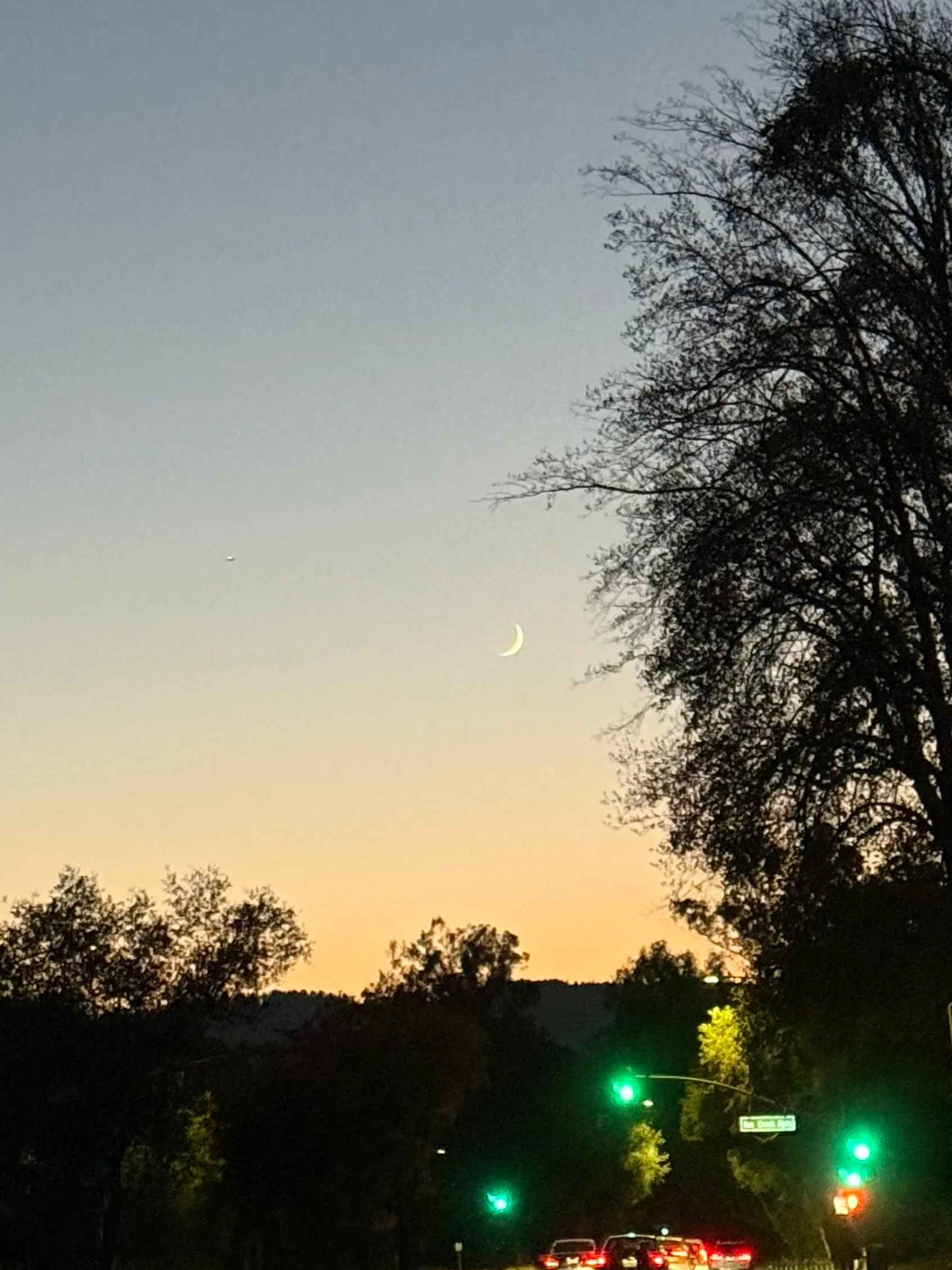 Pretty crescent moon at dusk after my run